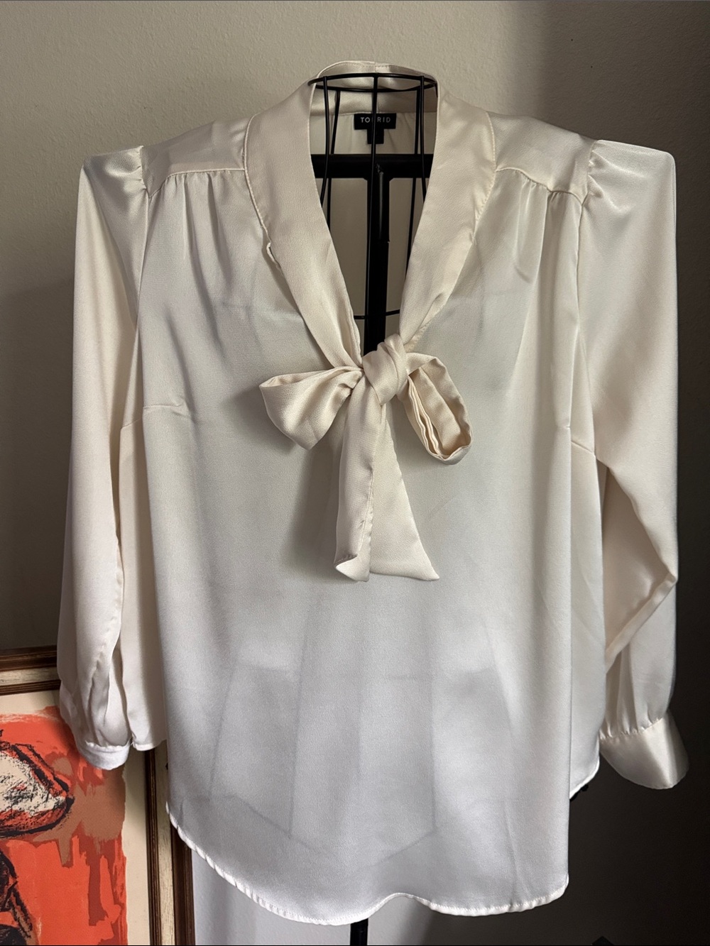Torrid Ivory Tie-Neck Satin Blouse